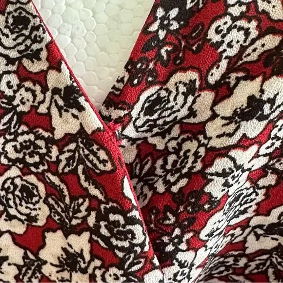 Nine Britton Dress Annika Red Burgundy Floral V-Neck Long Sleeve Tiered Large - Picture 8 of 13